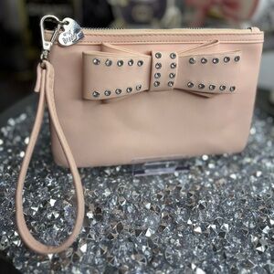 Betsey Johnson Blush bling Bow Wristlet EUC